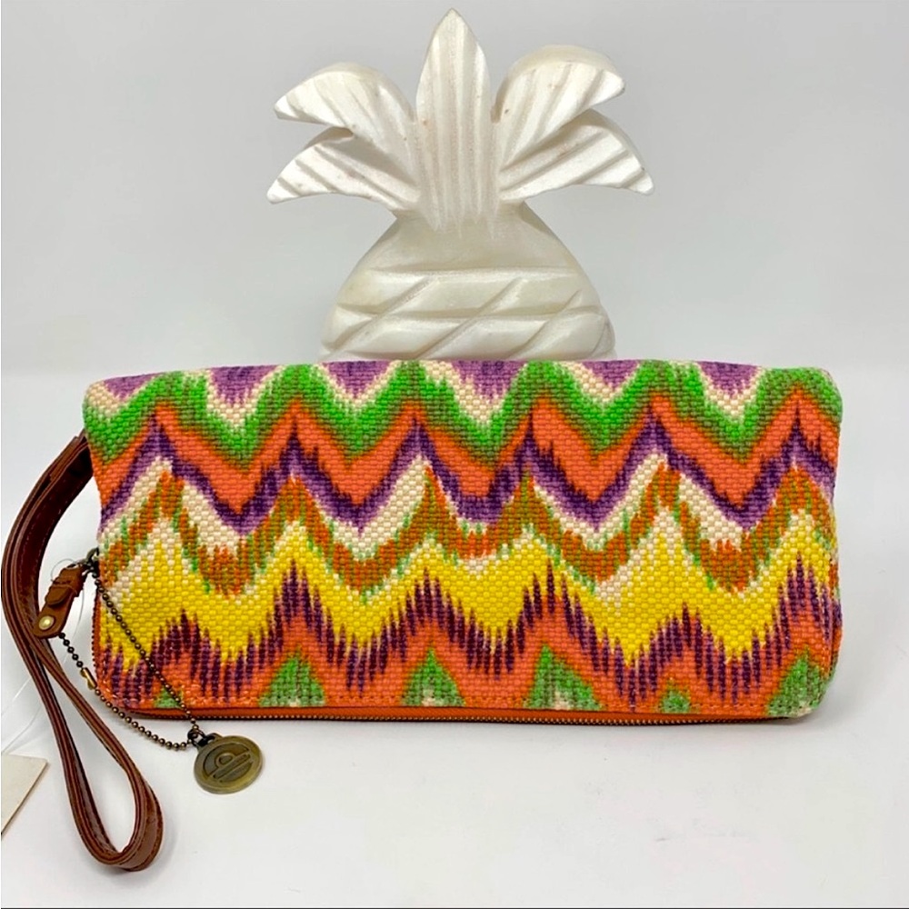Big Buddha Rochele Chevron Multicolor Convertible Linen Cotton Wristlet Clutch